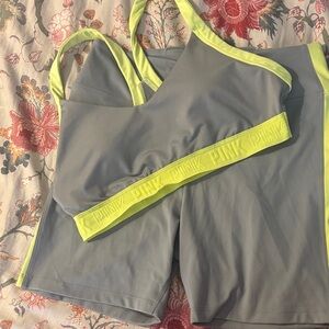 Gray and Neon Yellow Victoria’s Secret. PINK Sports Set